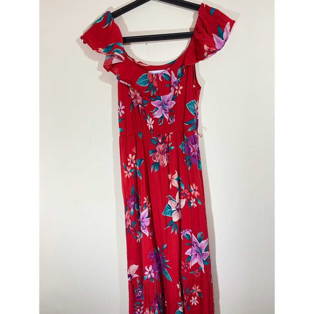 Red Floral Ruffle Dress